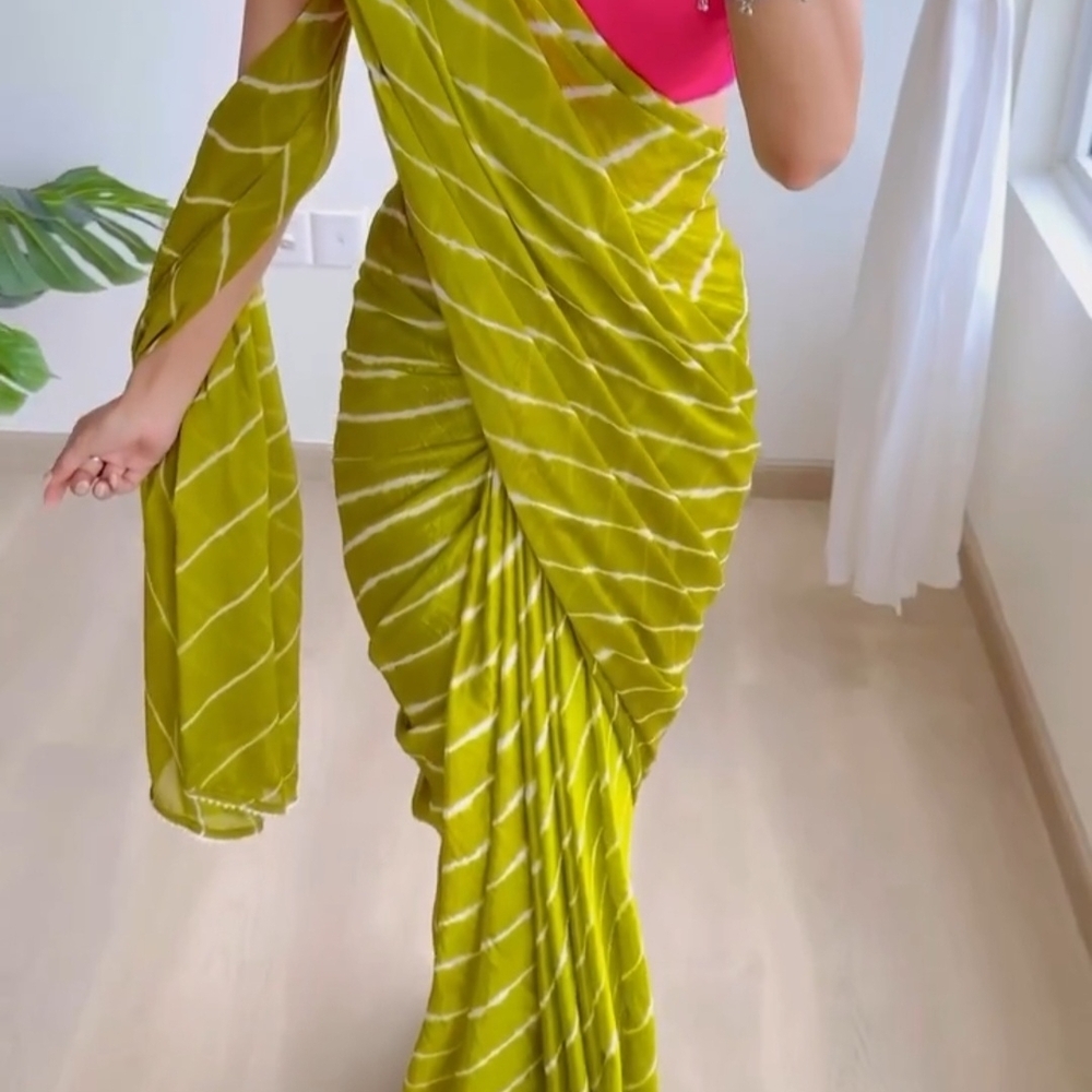 Vibrant Green Striped Saree